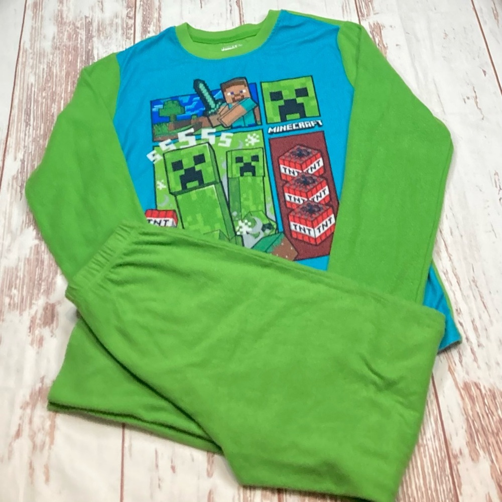 Minecraft Pajama Set Long Sleeve & Pants Green Sz 14/16